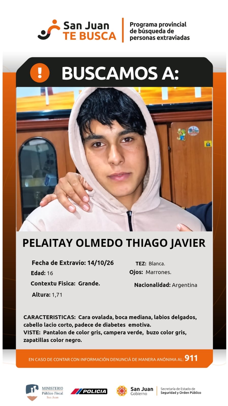Se activó el protocolo de búsqueda de un joven de 16 años